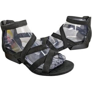 Eileen Fisher Sandals Women 7.5 Black Nubuck Leather Eva Strappy Rear Zipper